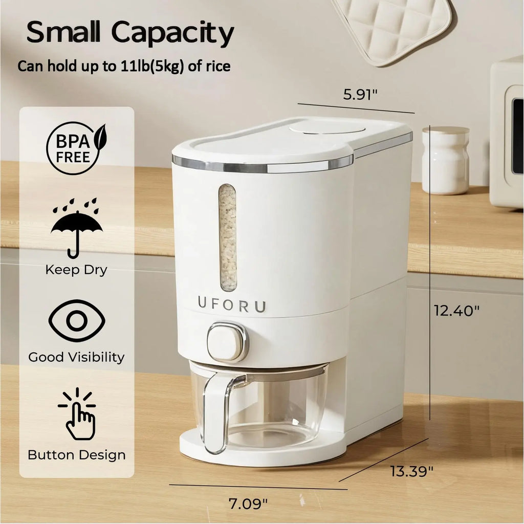 UFORU insect-proof airtight Rice Dispenser with Measuring Cups - Moisture-Resistant Plastic, Airtight Grain Storage Container for Soybeans, Corn & Cereals,pet food,cat food,dog food,suitable for kitchen and food storage room