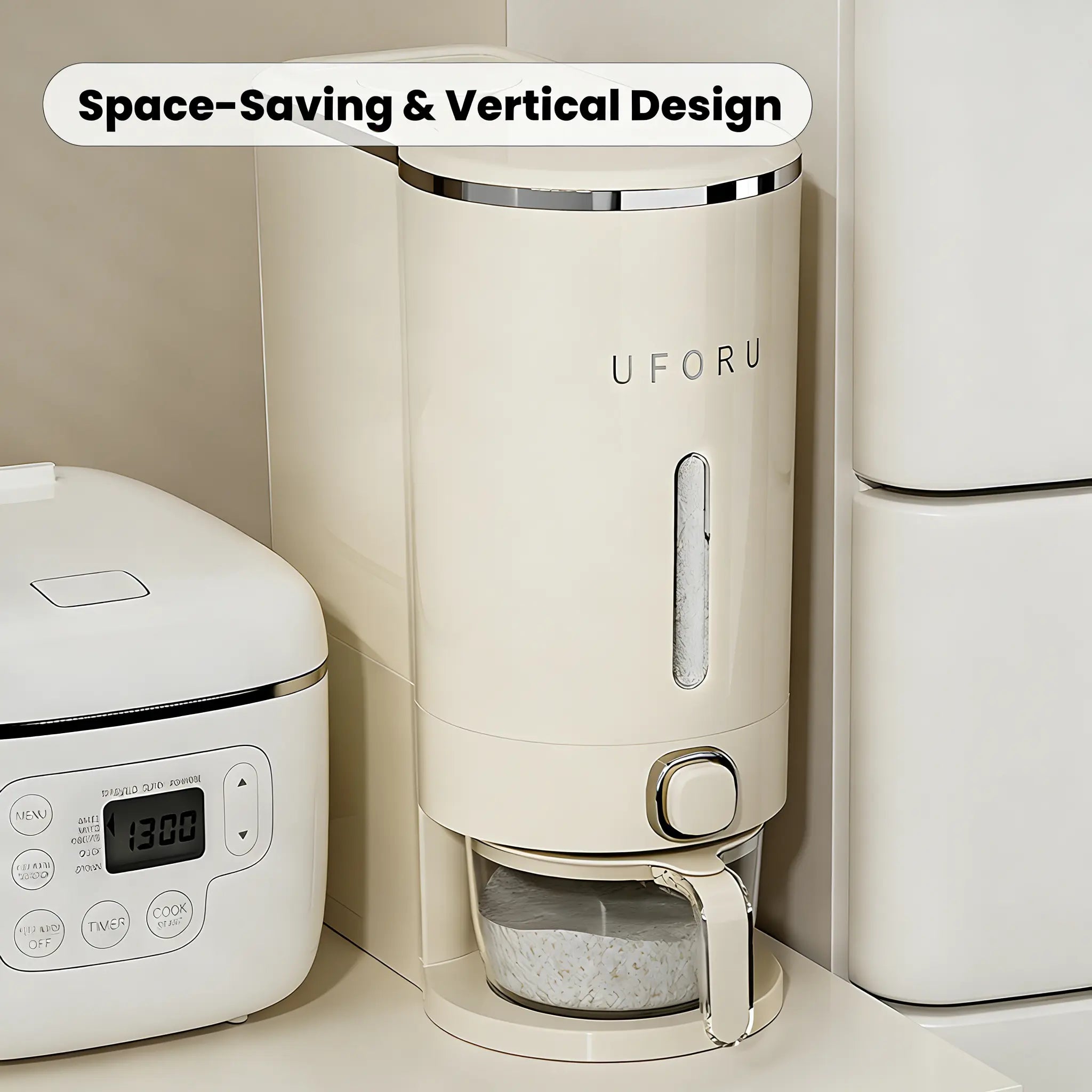 UFORU insect-proof airtight Rice Dispenser with Measuring Cups - Moisture-Resistant Plastic, Airtight Grain Storage Container for Soybeans, Corn & Cereals,pet food,cat food,dog food,suitable for kitchen and food storage room
