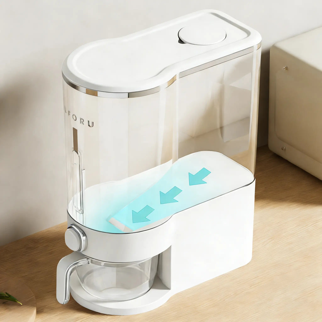 UFORU insect-proof airtight Rice Dispenser with Measuring Cups - Moisture-Resistant Plastic, Airtight Grain Storage Container for Soybeans, Corn & Cereals,pet food,cat food,dog food,suitable for kitchen and food storage room