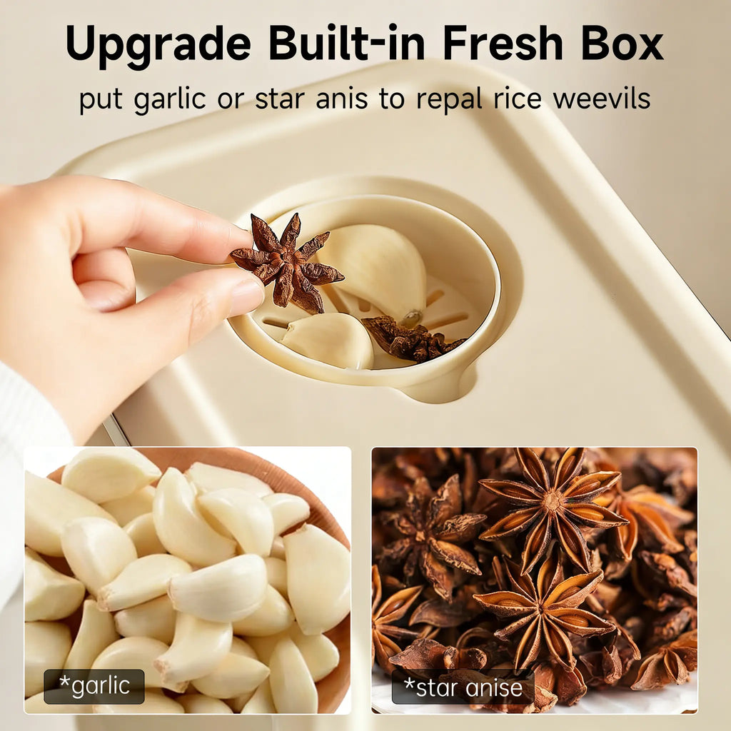 UFORU insect-proof airtight Rice Dispenser with Measuring Cups - Moisture-Resistant Plastic, Airtight Grain Storage Container for Soybeans, Corn & Cereals,pet food,cat food,dog food,suitable for kitchen and food storage room