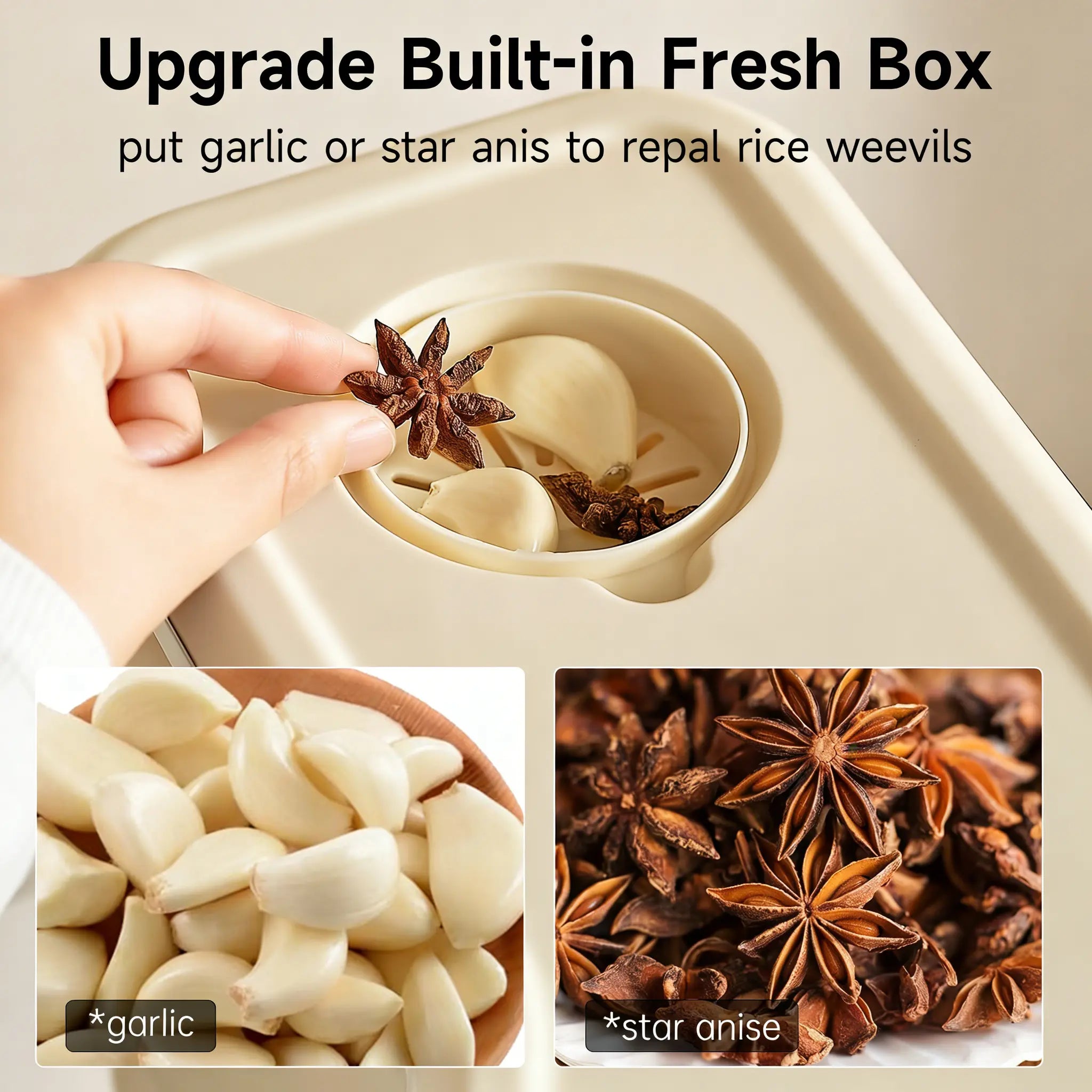 UFORU insect-proof airtight Rice Dispenser with Measuring Cups - Moisture-Resistant Plastic, Airtight Grain Storage Container for Soybeans, Corn & Cereals,pet food,cat food,dog food,suitable for kitchen and food storage room