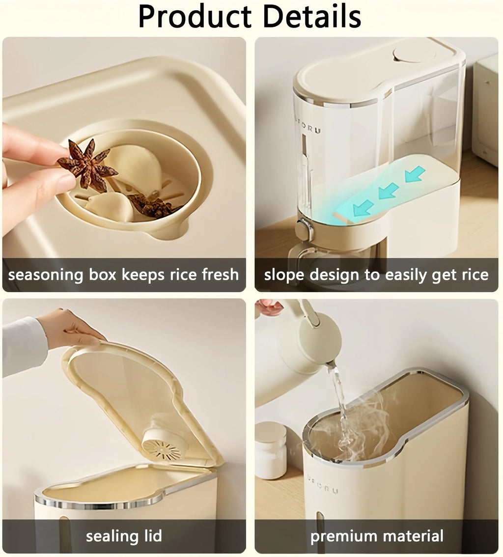 UFORU insect-proof airtight Rice Dispenser with Measuring Cups - Moisture-Resistant Plastic, Airtight Grain Storage Container for Soybeans, Corn & Cereals,pet food,cat food,dog food,suitable for kitchen and food storage room