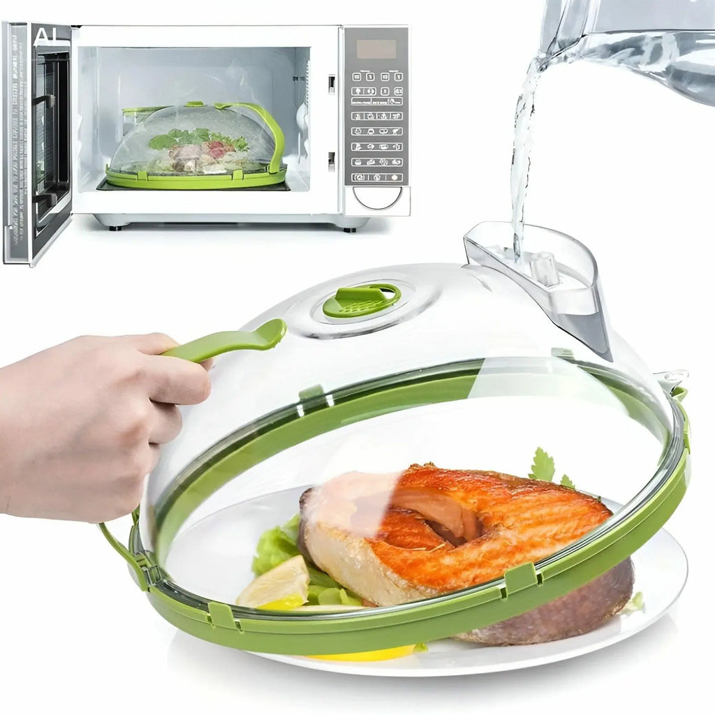 UFORU Microwave Splatter Cover with Water Steamer, 10 inch Clear Microwave Plate Cover Lid for Food, Kitchen Gadgets Accessories for Microwave Oven Kitchenware Utensils