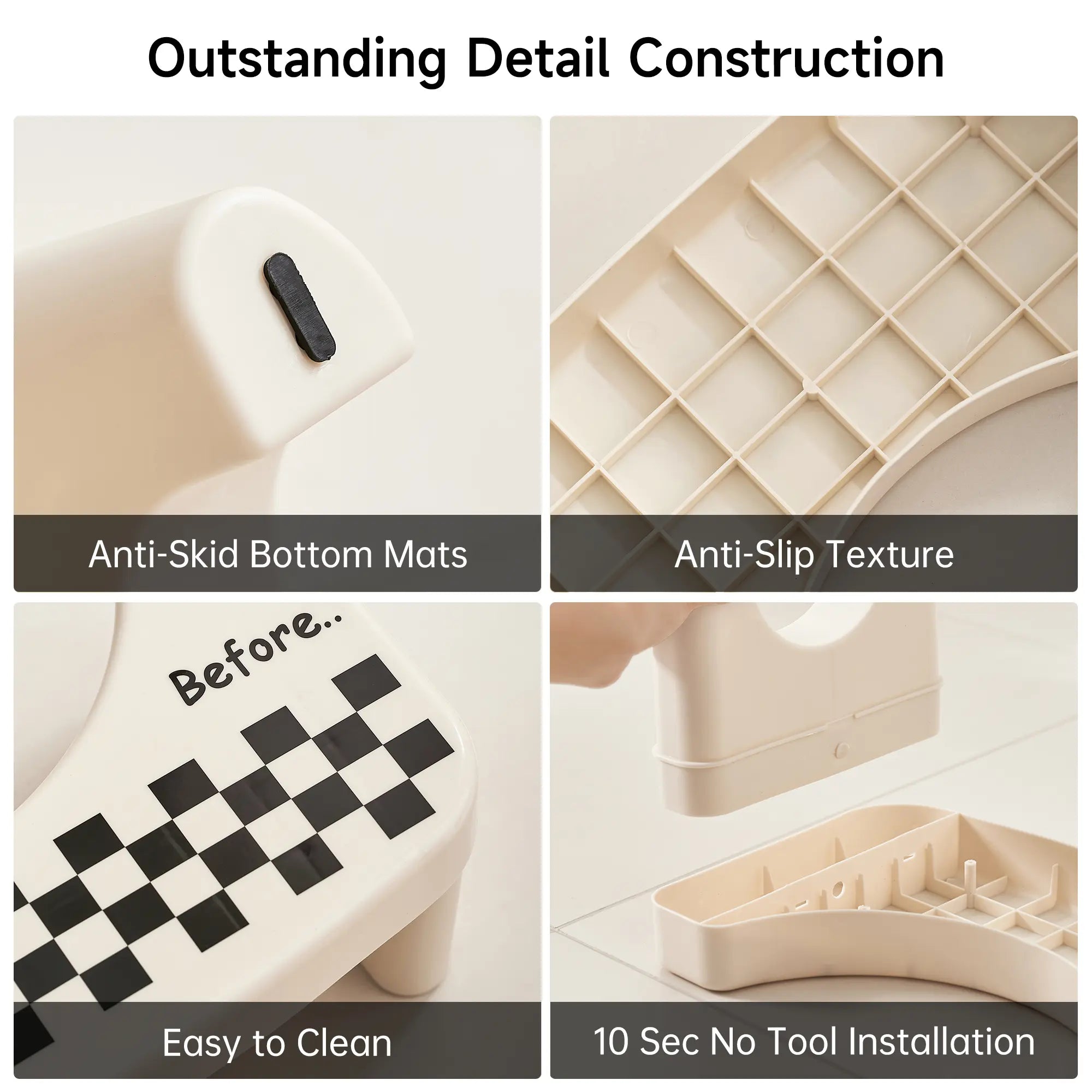 UFORU Adult Bathroom Toilet Stool, 1 Plastic Portable Footstool, Bathroom Non-slip Toilet Auxiliary Step Stool FathersDayGift