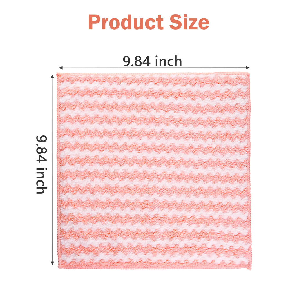 10 Counts Microfiber Cleaning Cloth, Kitchen Towels Absorbent Streak Free Cleaning Towels for Dish Drying Washing, 9.84" x 9.84" Striped Washable and Reusable Towels