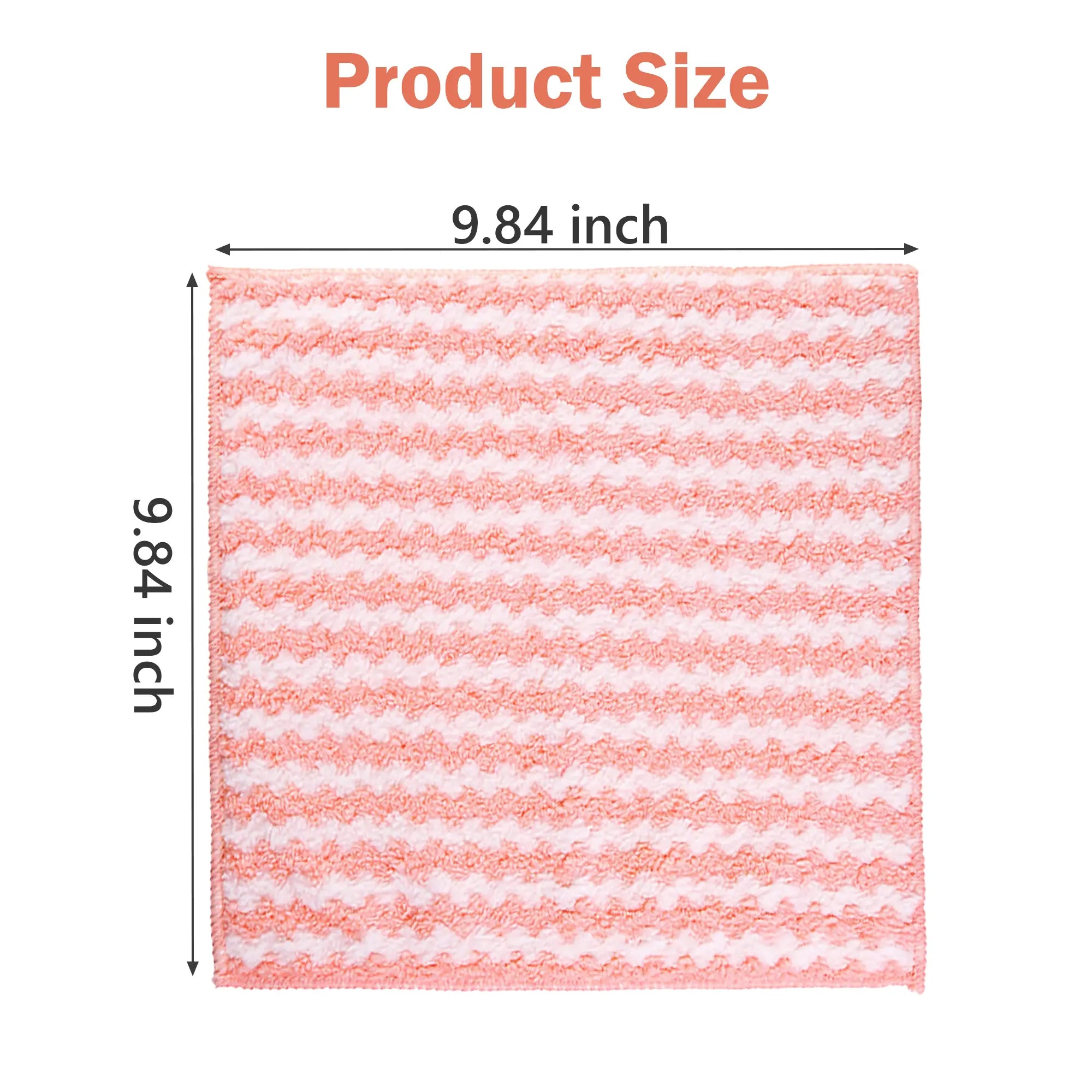 10 Counts Microfiber Cleaning Cloth, Kitchen Towels Absorbent Streak Free Cleaning Towels for Dish Drying Washing, 9.84" x 9.84" Striped Washable and Reusable Towels