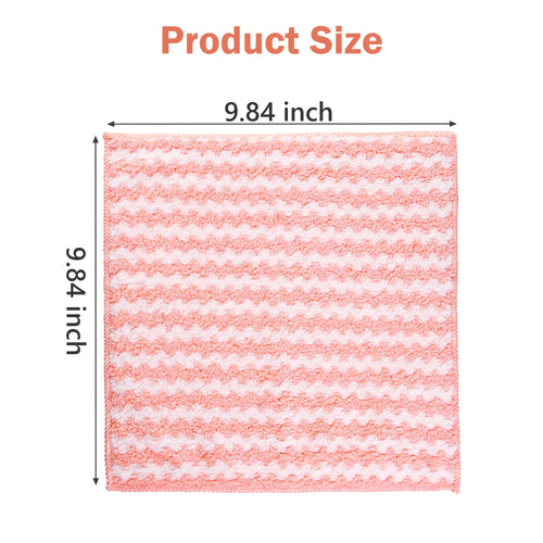 10 Counts Microfiber Cleaning Cloth, Kitchen Towels Absorbent Streak Free Cleaning Towels for Dish Drying Washing, 9.84" x 9.84" Striped Washable and Reusable Towels