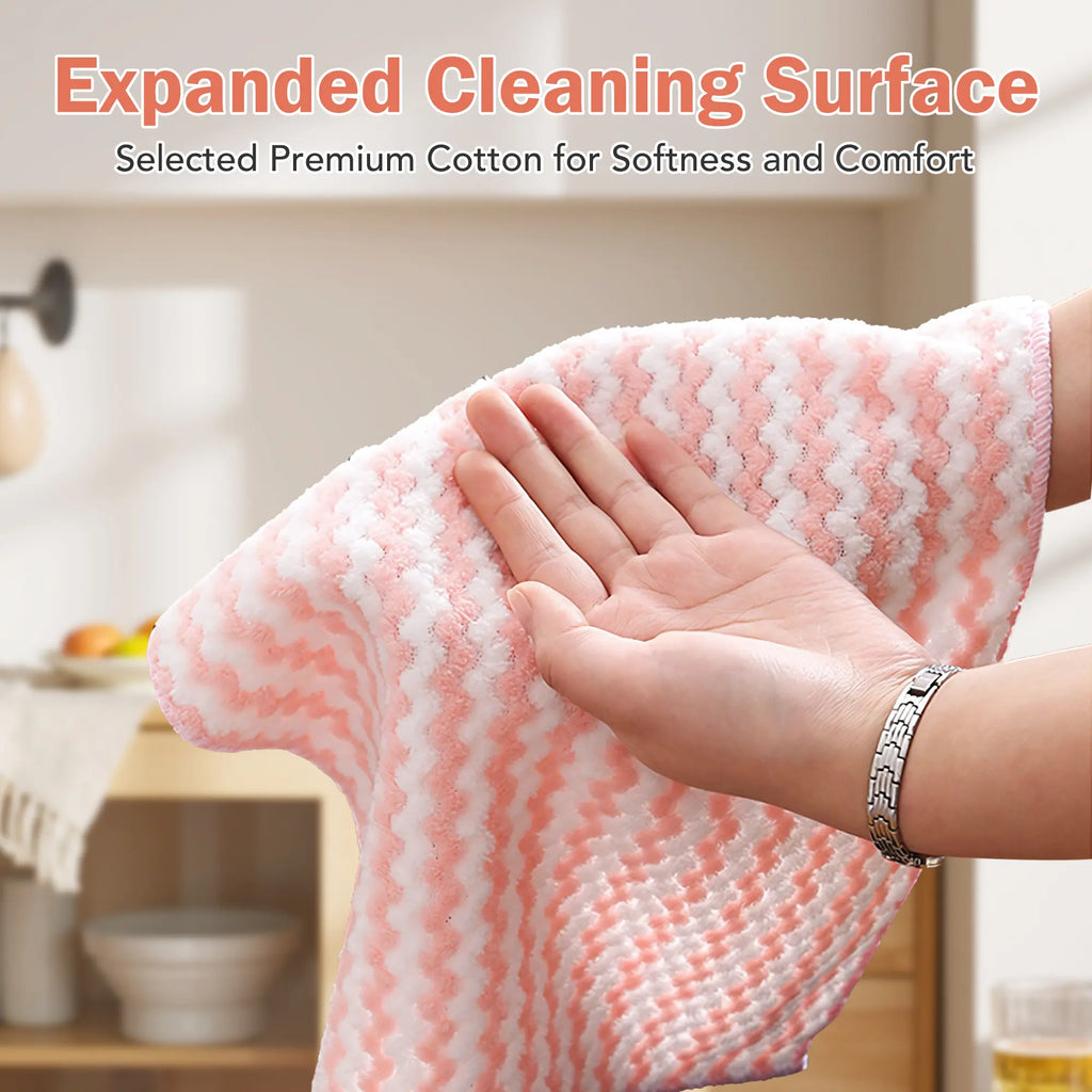 10 Counts Microfiber Cleaning Cloth, Kitchen Towels Absorbent Streak Free Cleaning Towels for Dish Drying Washing, 9.84" x 9.84" Striped Washable and Reusable Towels