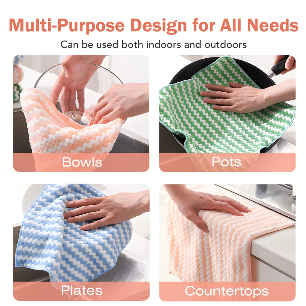 10 Counts Microfiber Cleaning Cloth, Kitchen Towels Absorbent Streak Free Cleaning Towels for Dish Drying Washing, 9.84" x 9.84" Striped Washable and Reusable Towels