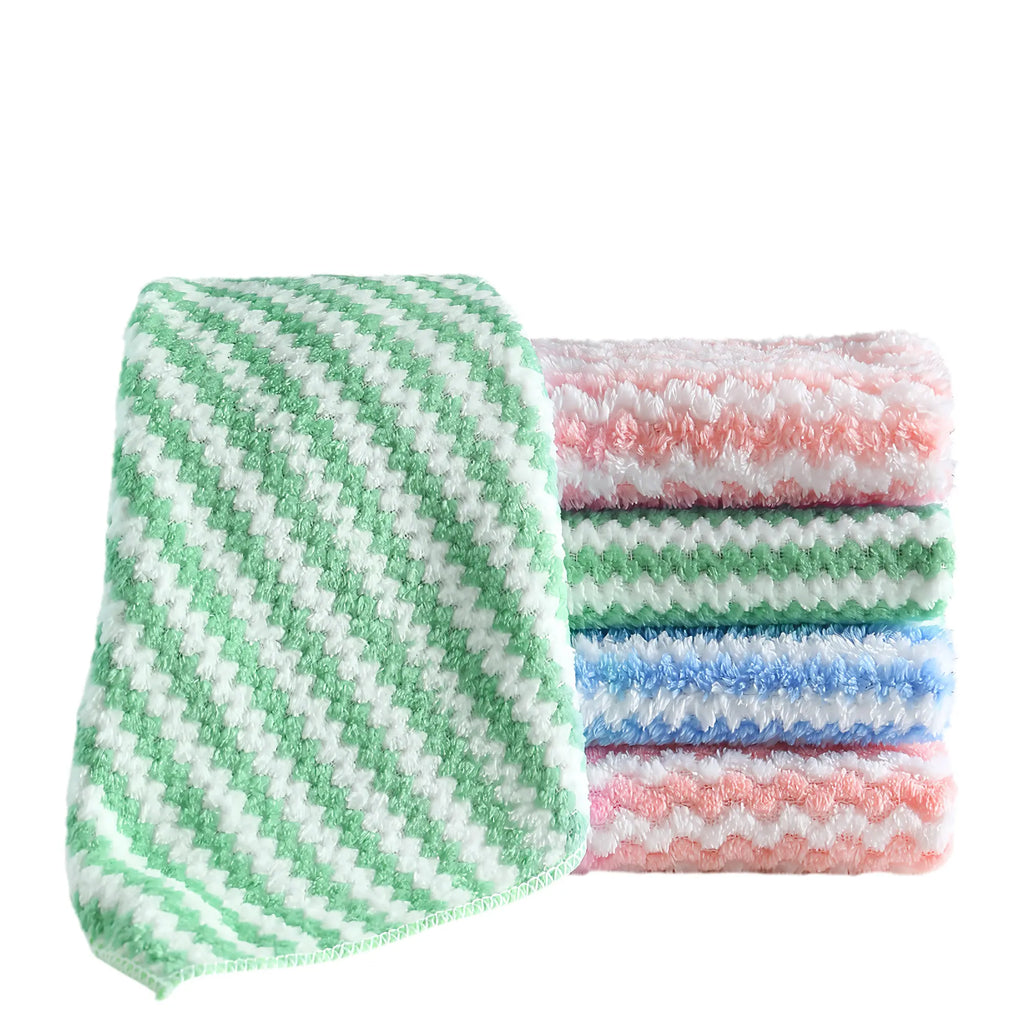10 Counts Microfiber Cleaning Cloth, Kitchen Towels Absorbent Streak Free Cleaning Towels for Dish Drying Washing, 9.84" x 9.84" Striped Washable and Reusable Towels