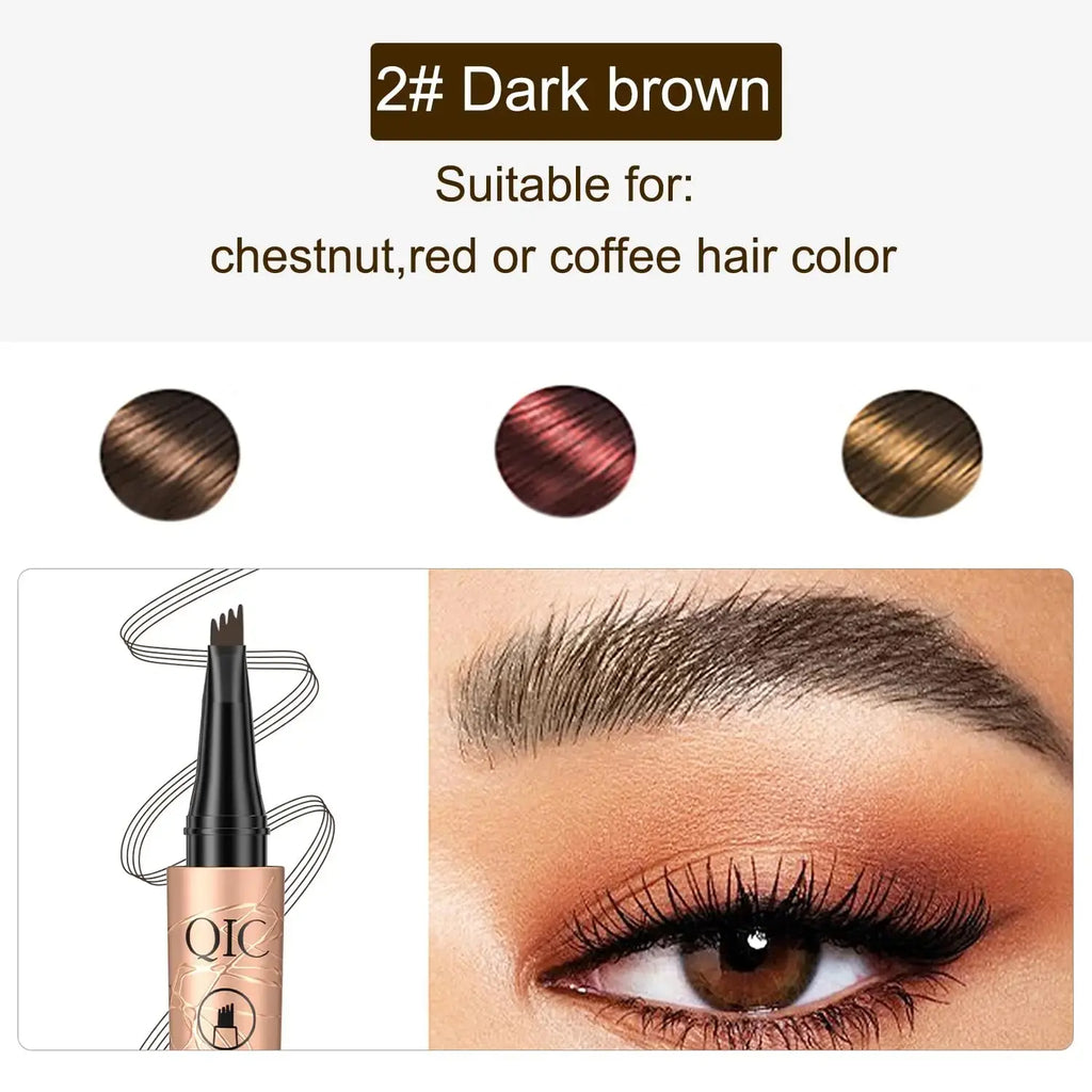 Eyebrow Pen, Contouring Pen Fine Stroke 3D Waterproof Microblading Eyebrow Pencil with 4-Fork-Tip Create Natural Hair-Like Brows Stay on All Day