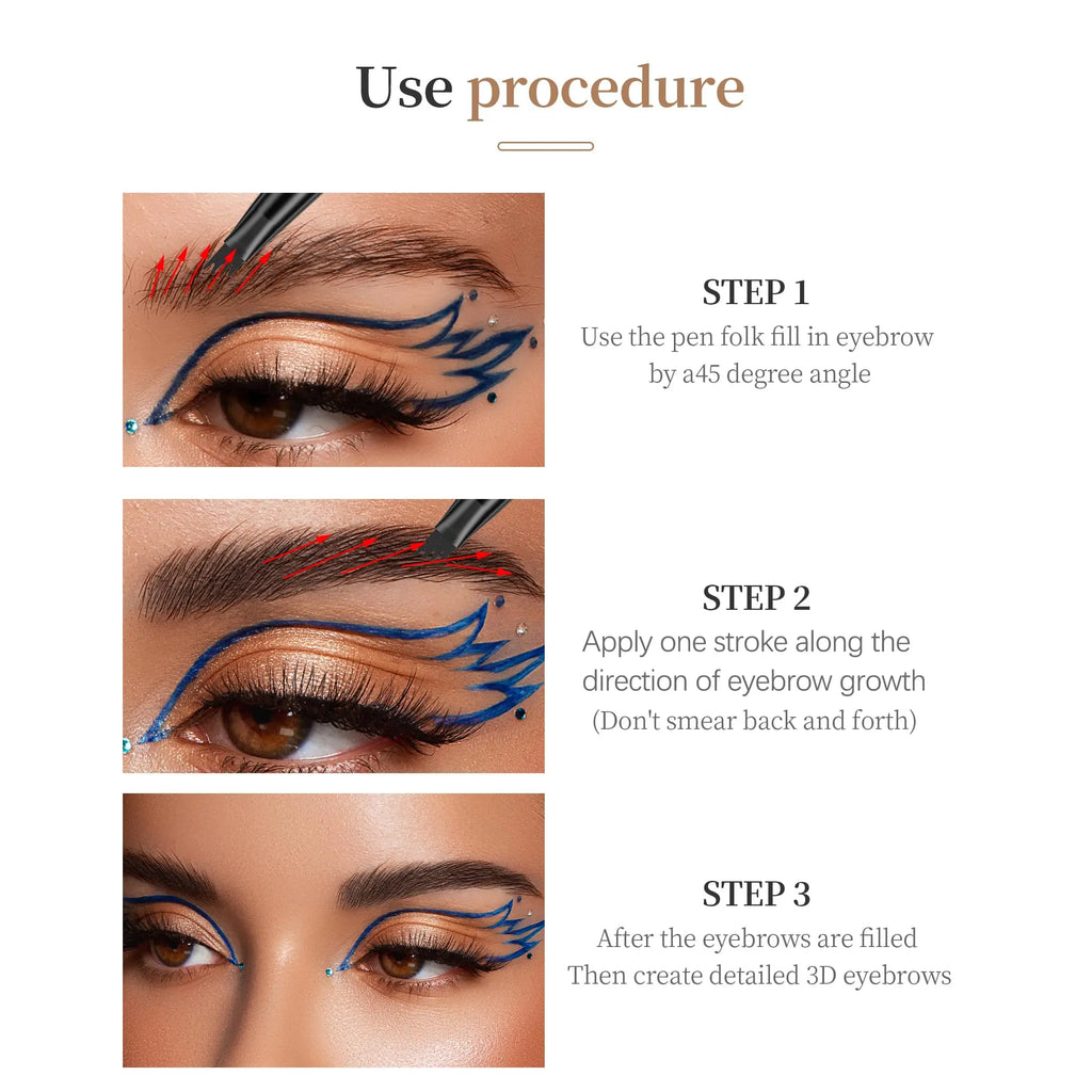 Eyebrow Pen, Contouring Pen Fine Stroke 3D Waterproof Microblading Eyebrow Pencil with 4-Fork-Tip Create Natural Hair-Like Brows Stay on All Day