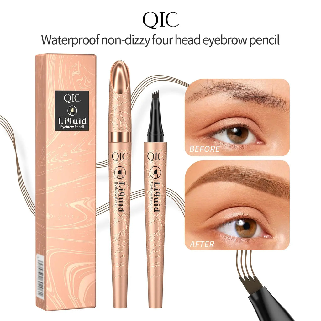 Eyebrow Pen, Contouring Pen Fine Stroke 3D Waterproof Microblading Eyebrow Pencil with 4-Fork-Tip Create Natural Hair-Like Brows Stay on All Day
