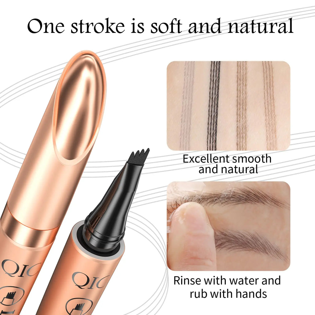 Eyebrow Pen, Contouring Pen Fine Stroke 3D Waterproof Microblading Eyebrow Pencil with 4-Fork-Tip Create Natural Hair-Like Brows Stay on All Day