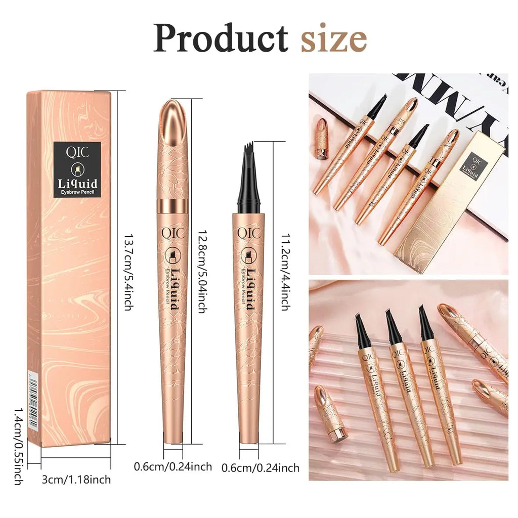 Eyebrow Pen, Contouring Pen Fine Stroke 3D Waterproof Microblading Eyebrow Pencil with 4-Fork-Tip Create Natural Hair-Like Brows Stay on All Day